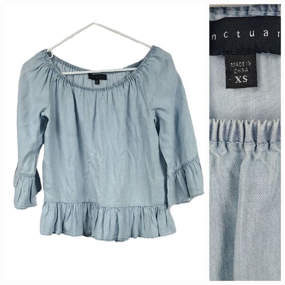 Sanctuary Julia Off the Shoulder Chambray Ruffled Blouse Women's Top Sz X-Small - Picture 4 of 9